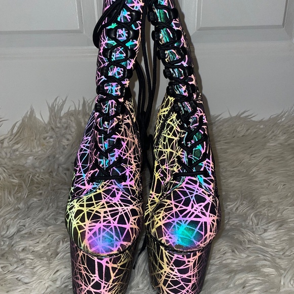 Pleaser ADORE-1020REFL, Exotic Lace-Up Front Ankle Boot Stripper **DAMAGED** - Picture 3 of 15